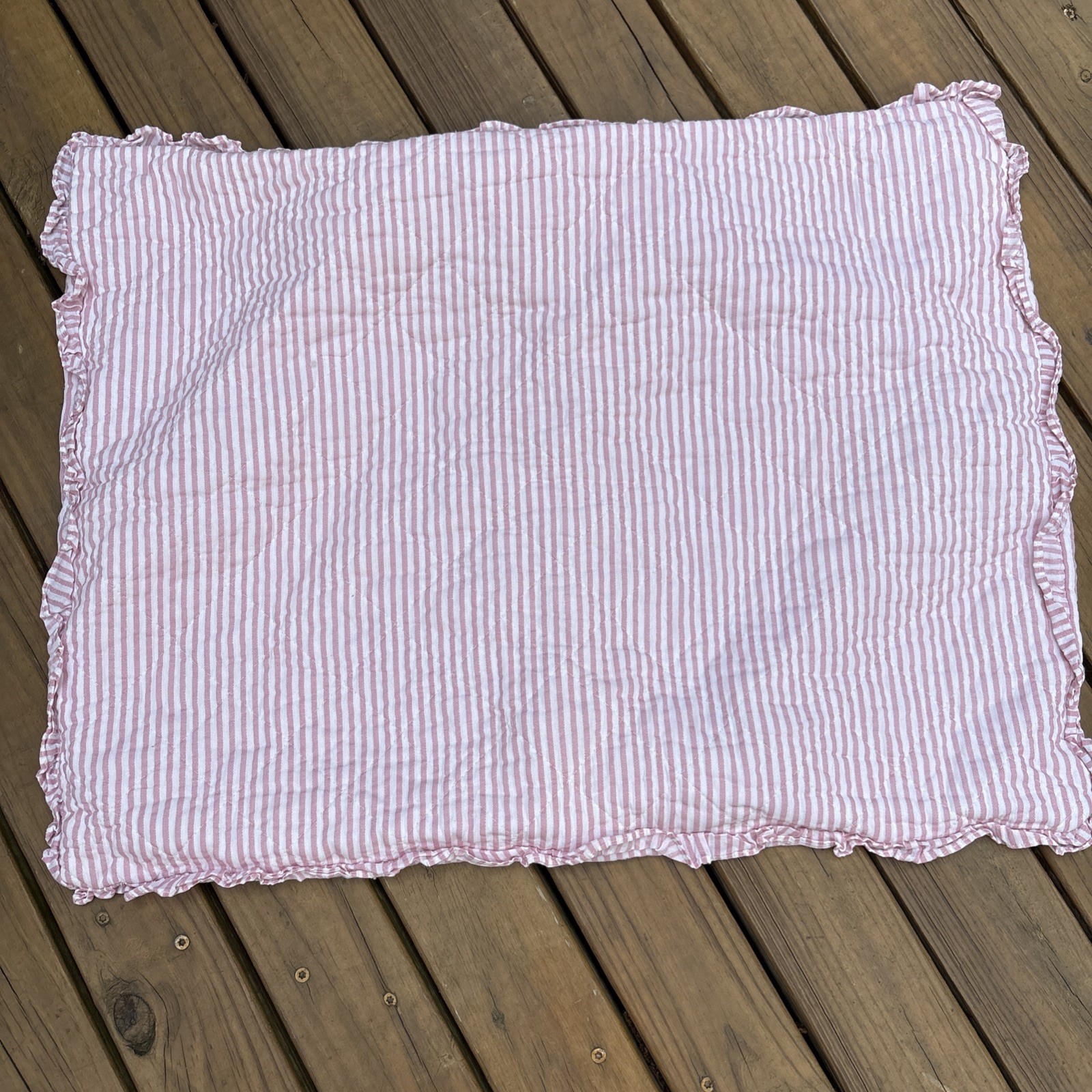 LAURA ASHLEY Standard Pillow Sham 1 PC Set Pink White Stripe Ruffled Cotton gallery