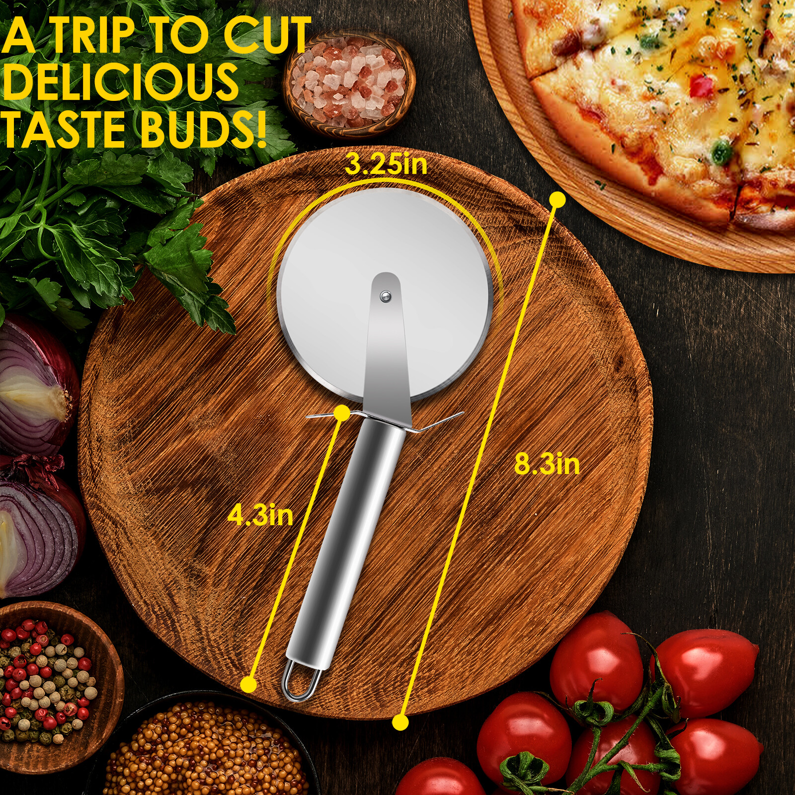 Premium Stainless Steel Pizza Cutter Wheel Thumb Guard Protection DishwasherSafe gallery