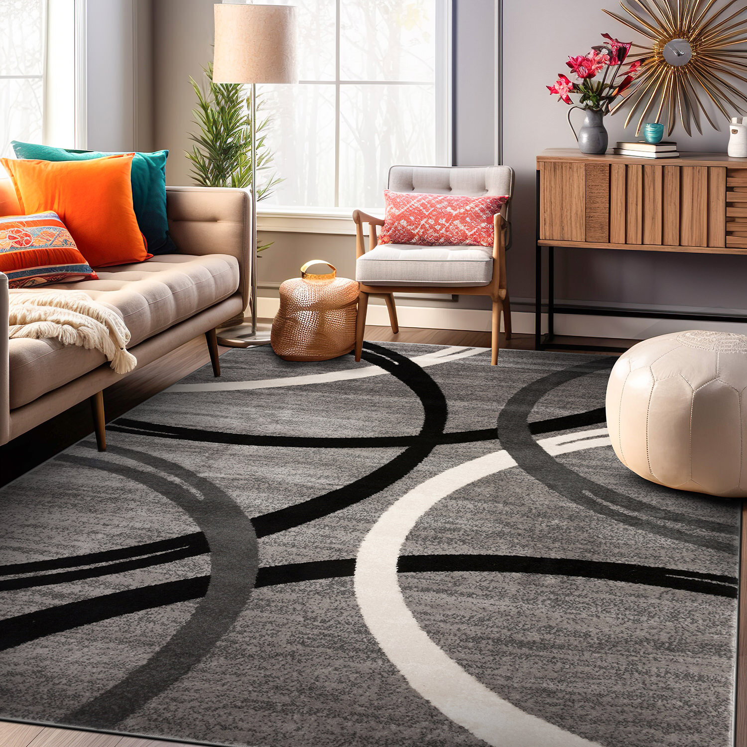 Rugshop Area Rug Modern Abstract Circles Design Rugs for Living Room Bedroom Rug gallery