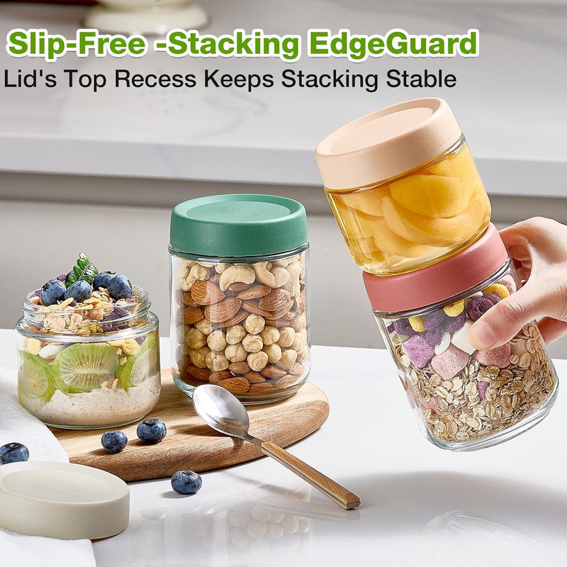 8 Pack Overnight Oats Containers with Lids 16Oz 10Oz Glass Mason Jars Meal Prep gallery