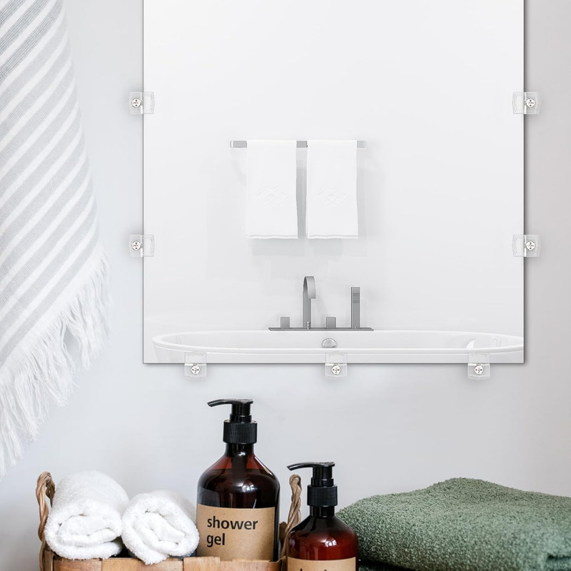 Clear Plastic Mirror Holder Clips with Screws Kit for Wall Mounting gallery