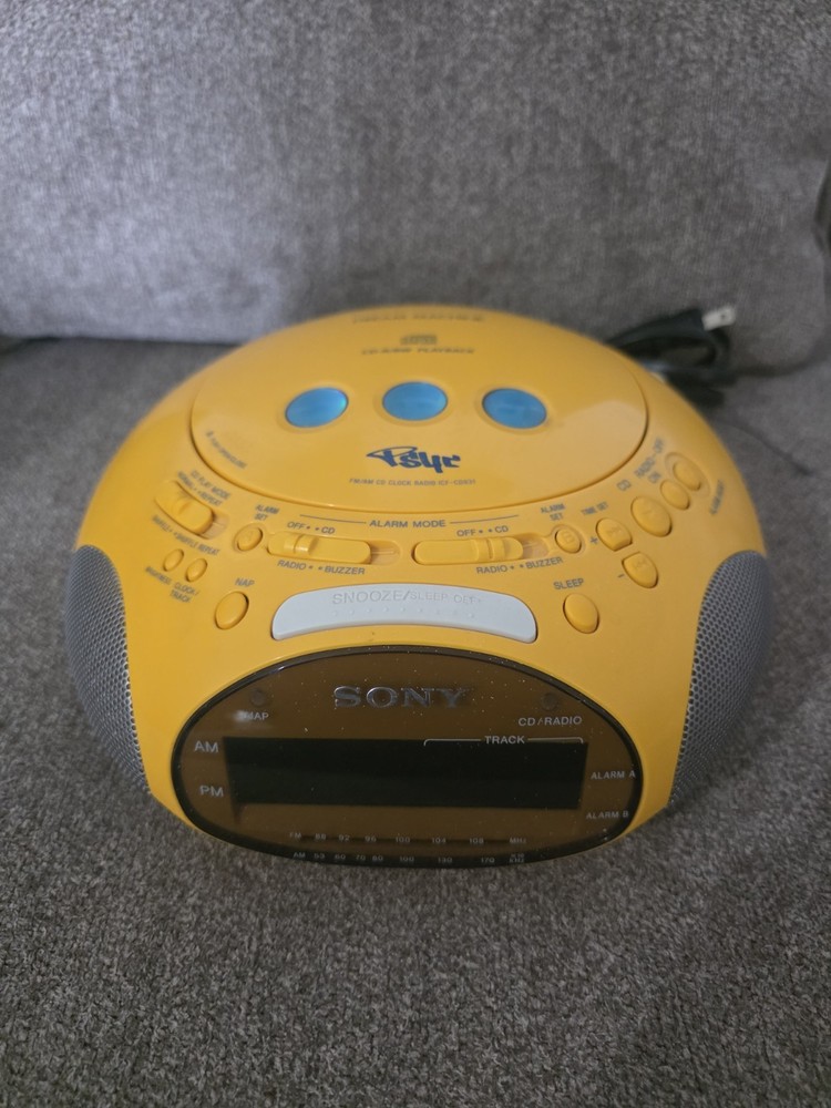 Sony Psyc Dream Machine ICF-CD831 Yellow CD Clock Radio Alarm Tested Working