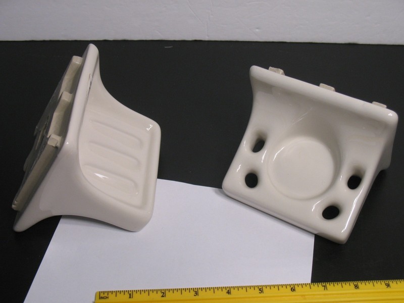 Vintage Ceramic Wall Mount Glossy Soap Dish Cup & Toothbrush Holder - BONE gallery
