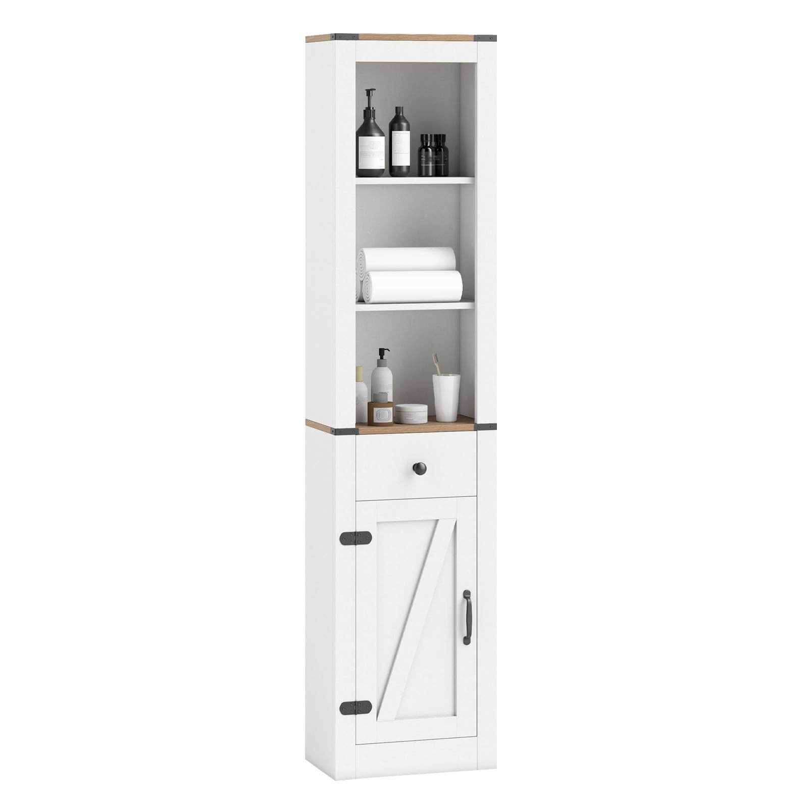 68” Tall Bathroom Cabinet with Barn Door, Drawer & Adjustable Shelf for Laundry gallery