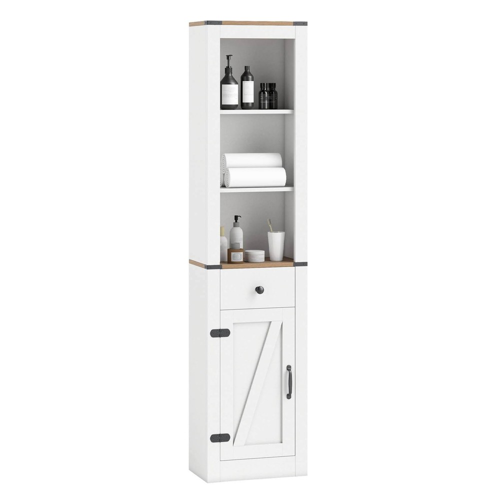 68” Tall Bathroom Cabinet with Barn Door, Drawer & Adjustable Shelf for Laundry