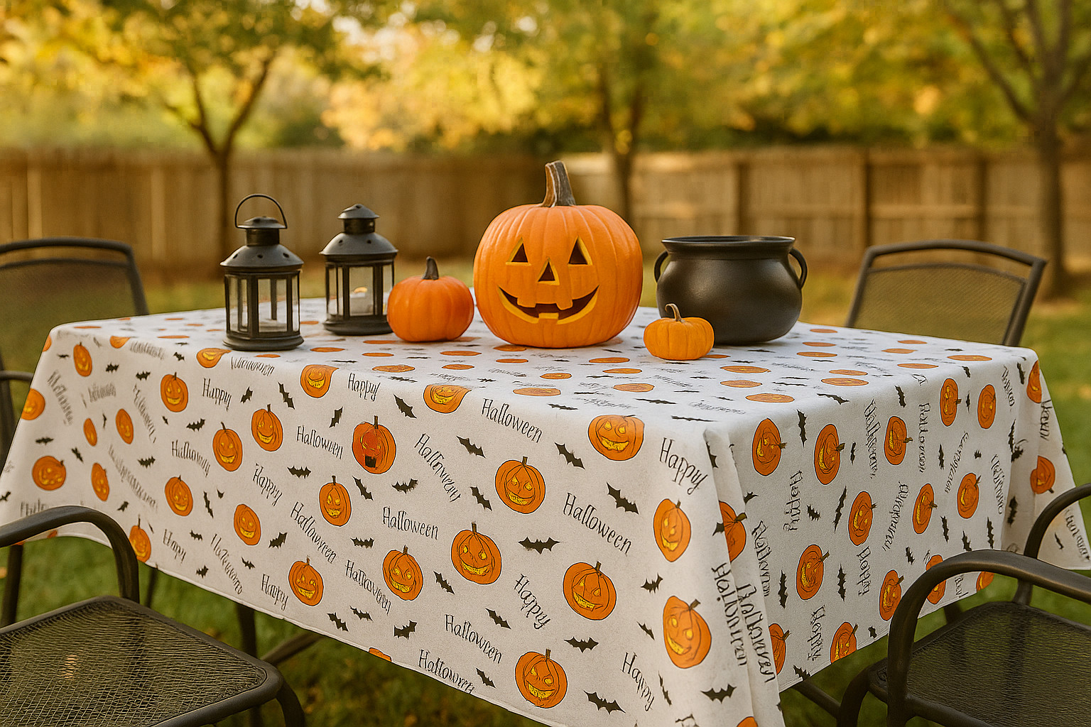 Halloween Vinyl Tablecloth with Polyester Flannel Backing Pumpkins 52 x 90 in gallery