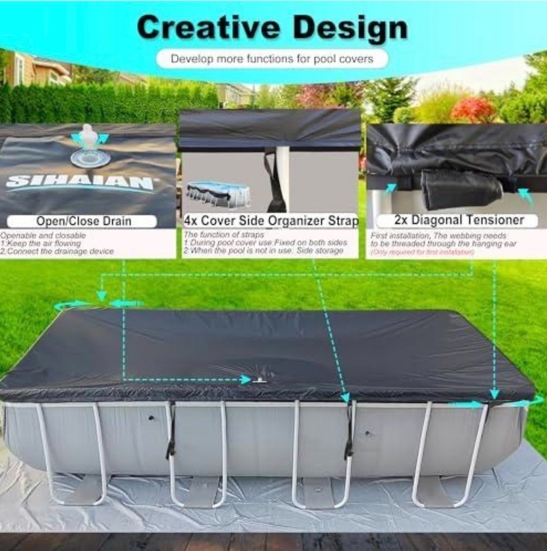 SIHAIAN 14x28 Ft Rectangular Pool Cover UV Weather Resistant Solar Cover gallery