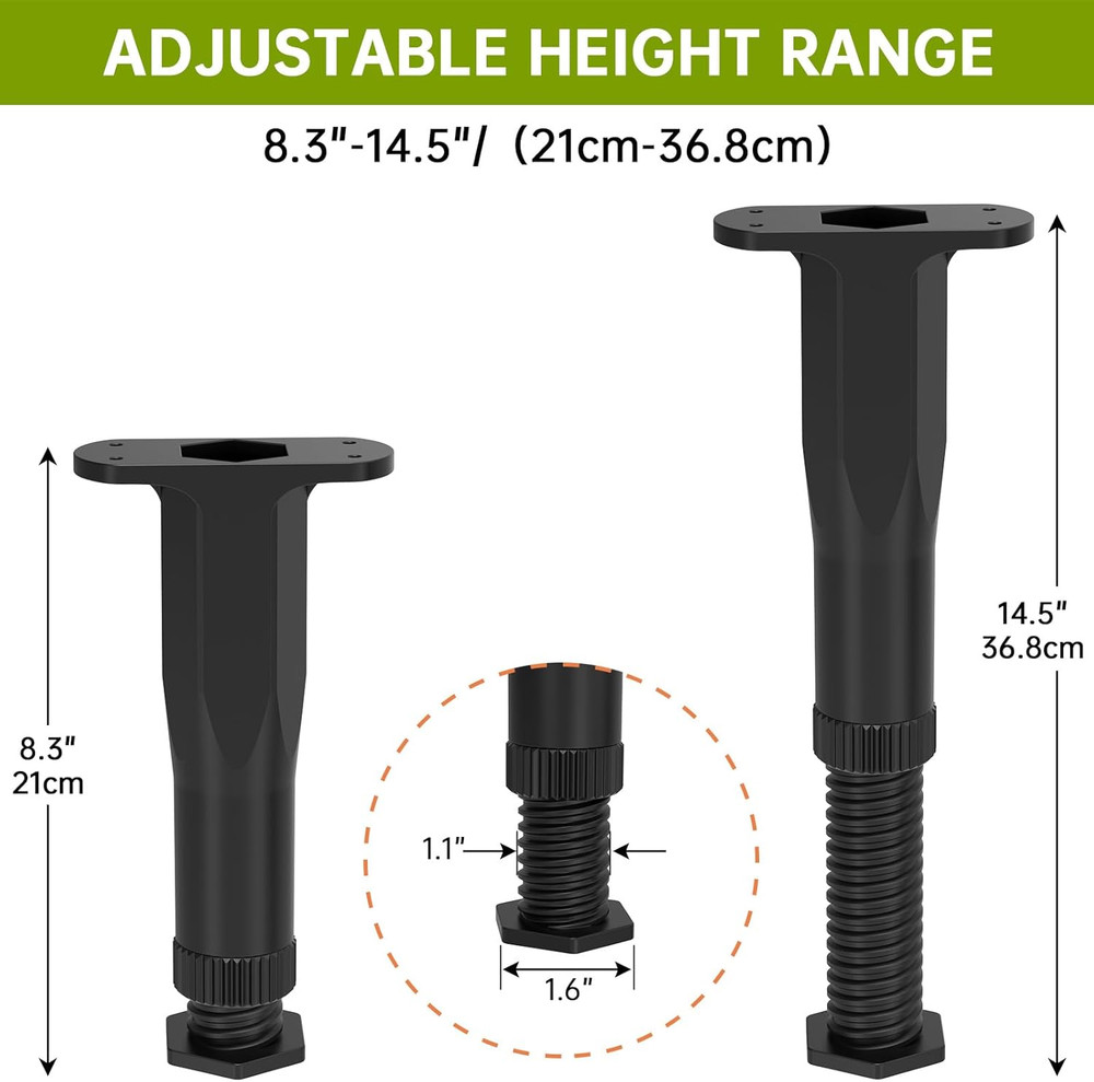 Replacement Bed Slats Support Legs, Adjustable Height 8.3-14.5 Inch Bed Suppo...