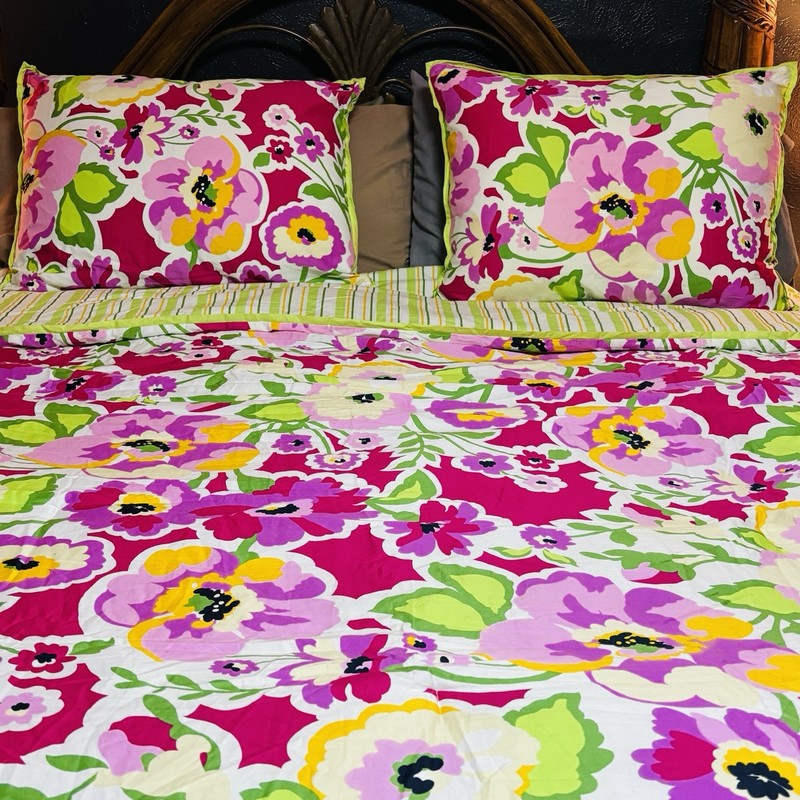 Tommy Hilfiger Somerville Full/Queen Duvet Comforter + 2 Shams Pink Green Floral gallery