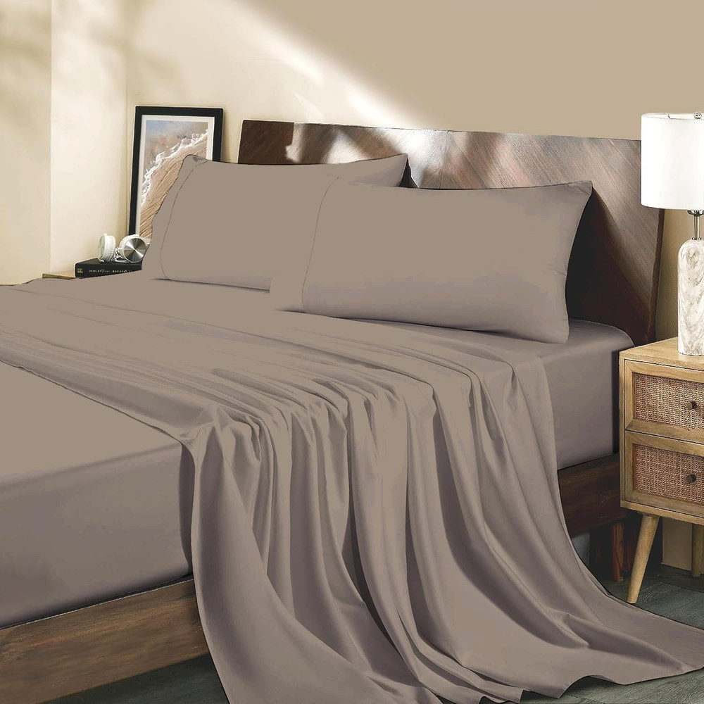 Full Size Bed Sheets Taupe 4 Piece Sheet Set 17” Extra Deep Pocket Egyptian Cott
