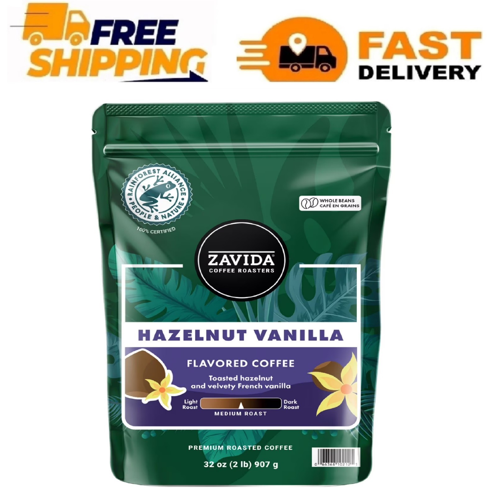 Zavida Coffee Whole Bean Coffee, Hazelnut Vanilla, 32 oz. gallery