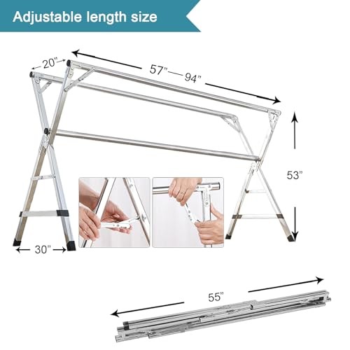 Clothes Drying Racks, Heavy Duty Stainless Steel Clothes Standing 94 inch gallery