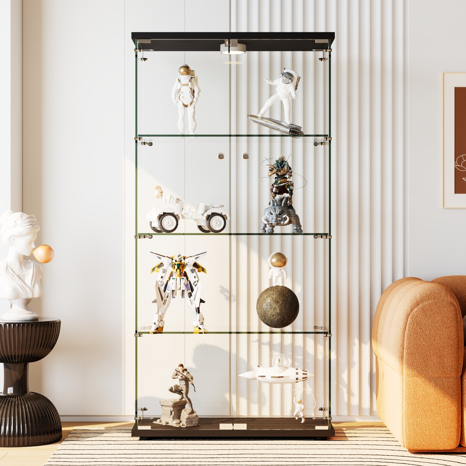 65 in Tall Display Cabinet, 4-Tier Tempered Glass Curio Showcase with LED Light gallery