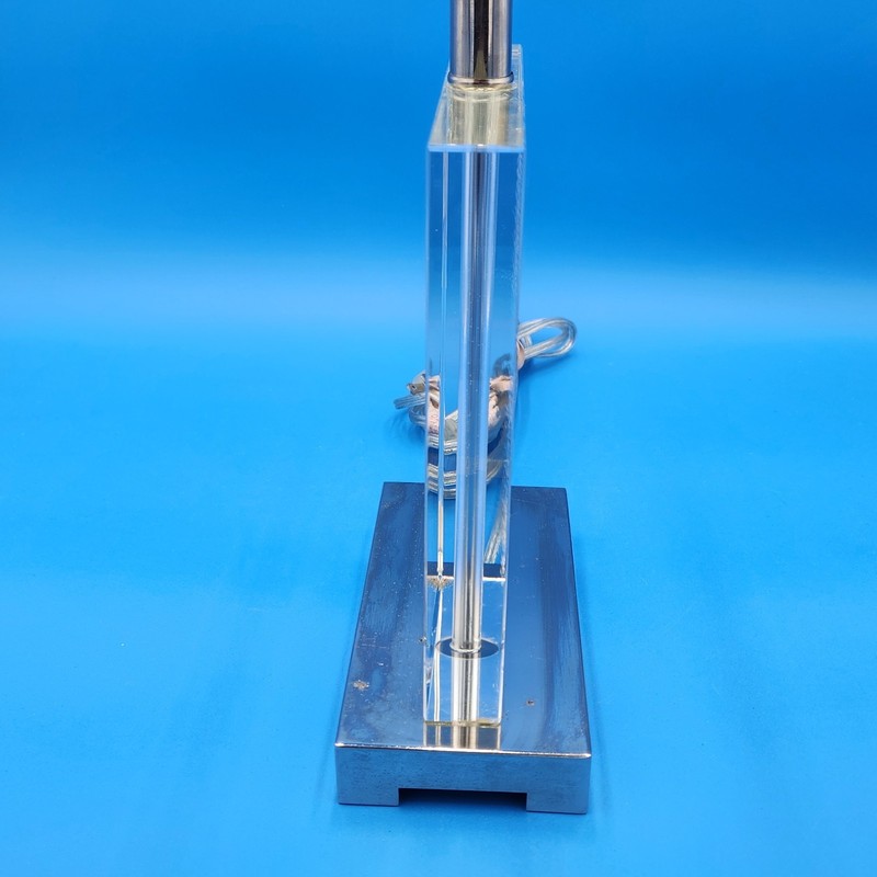 Modern Crystal Glass & Chrome Rectangle Shape Base Table Lamp 21" + Harp Working gallery
