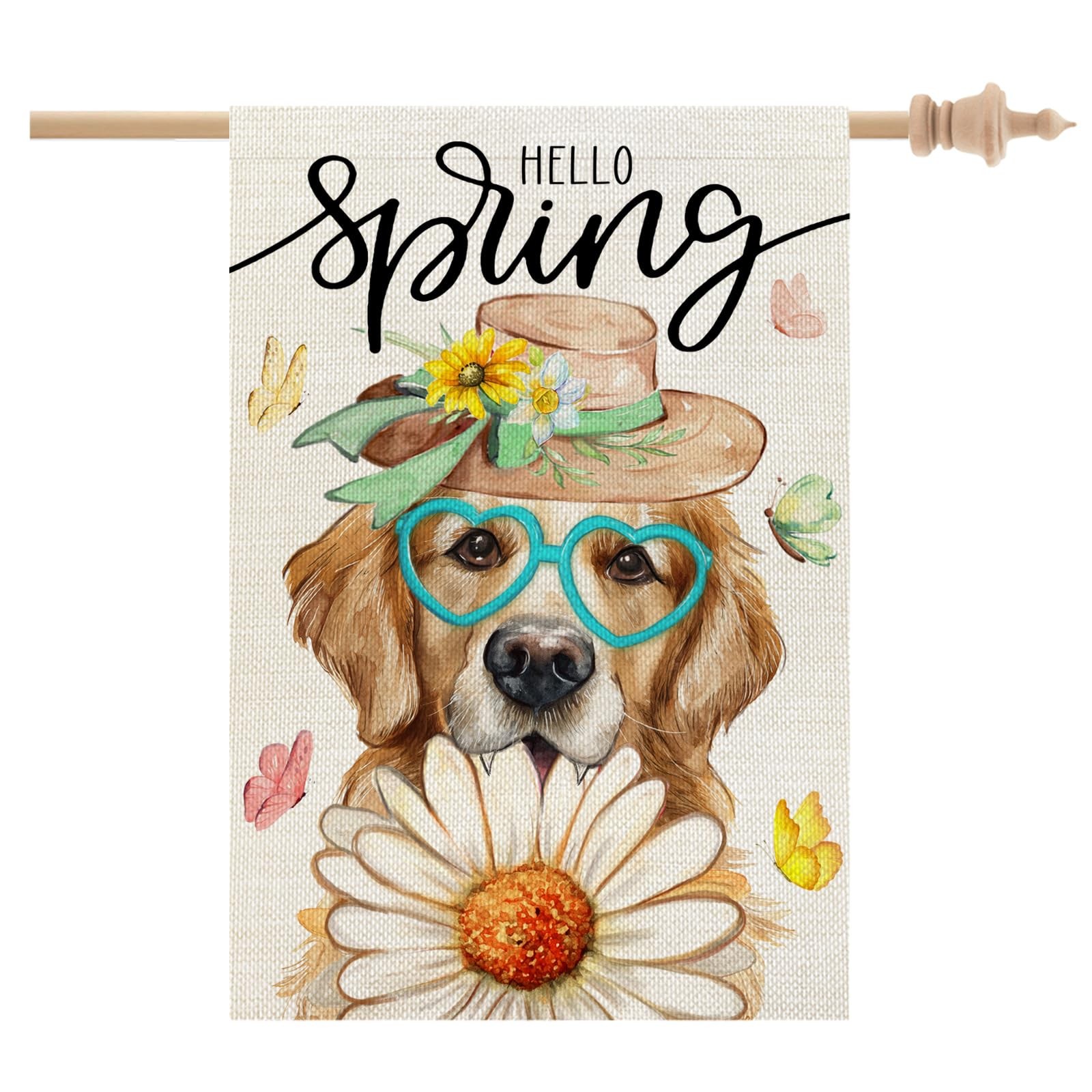 Spring House Flag Dog Daisy Double Sided 28x40 Inches Large Burlap Welcome Ho... gallery