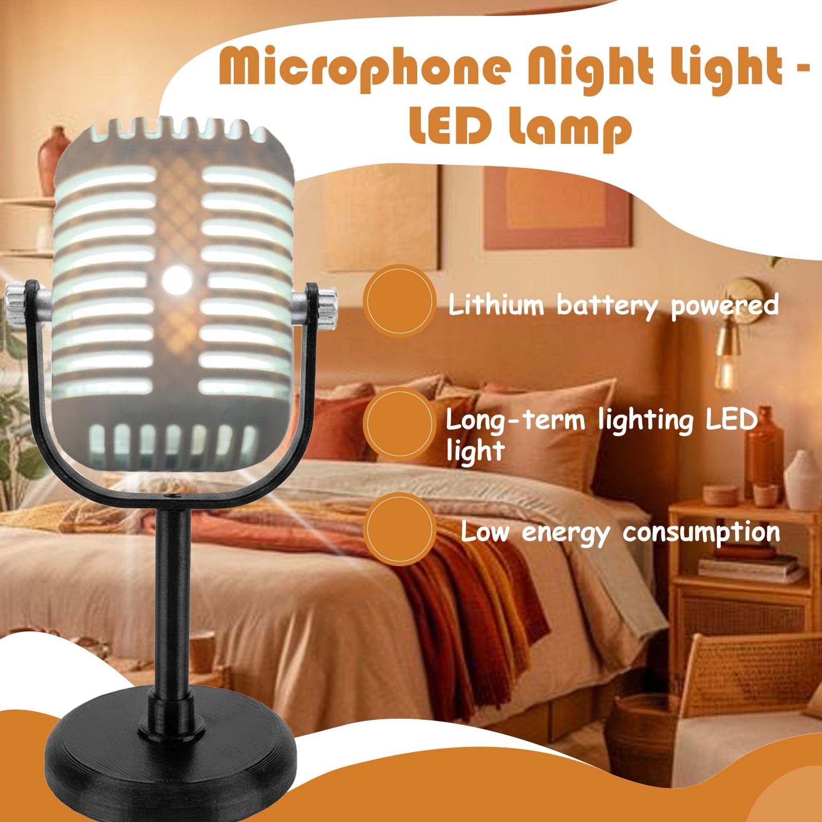 Decorative Microphone LED Night Light Lamp - Perfect Desk Gift for All Rooms gallery