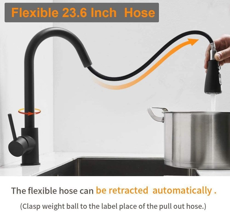 Kitchen Sink Faucet Black Pull Down/Out Sprayer Swivel Single Handle Mixer Taps gallery