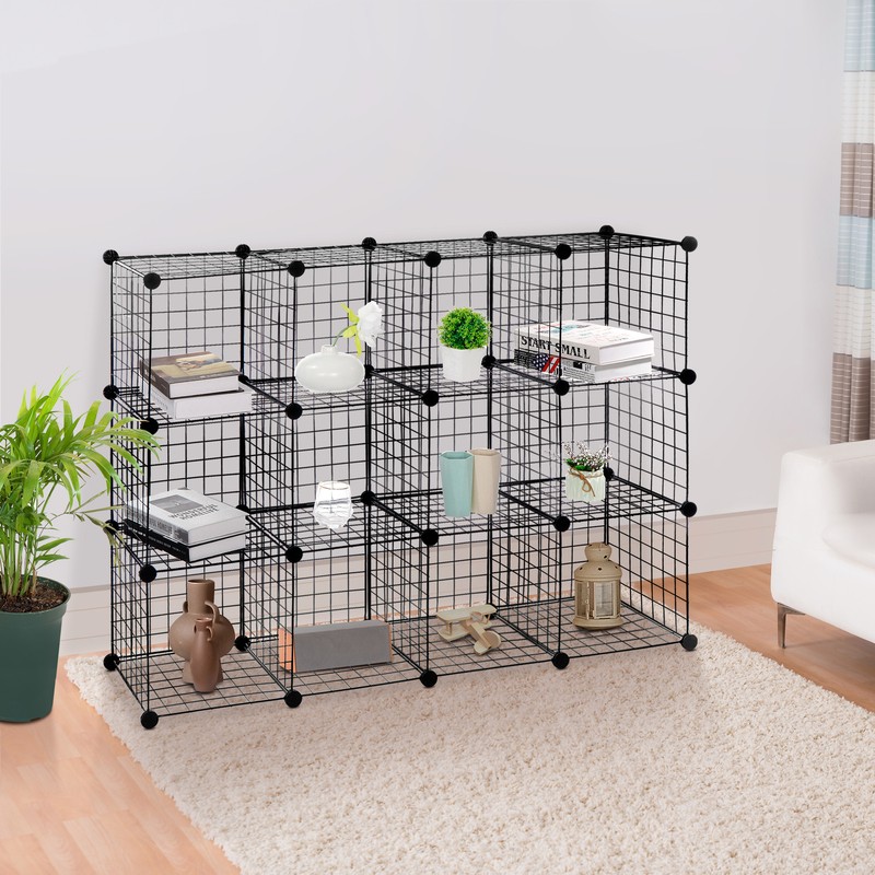 Wire Cube Storage Organizer Shelving 12-Cube Wire Shelves Rack Modular Bookshelf gallery