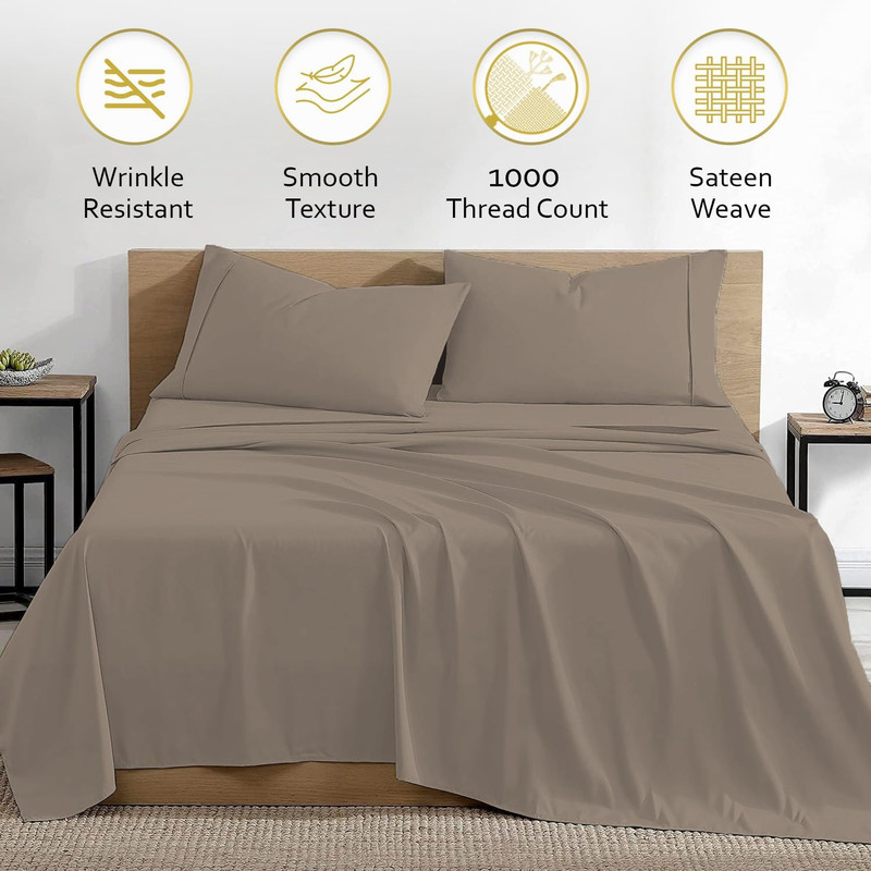 Full Size Bed Sheets Taupe 4 Piece Sheet Set 17” Extra Deep Pocket Egyptian Cott gallery