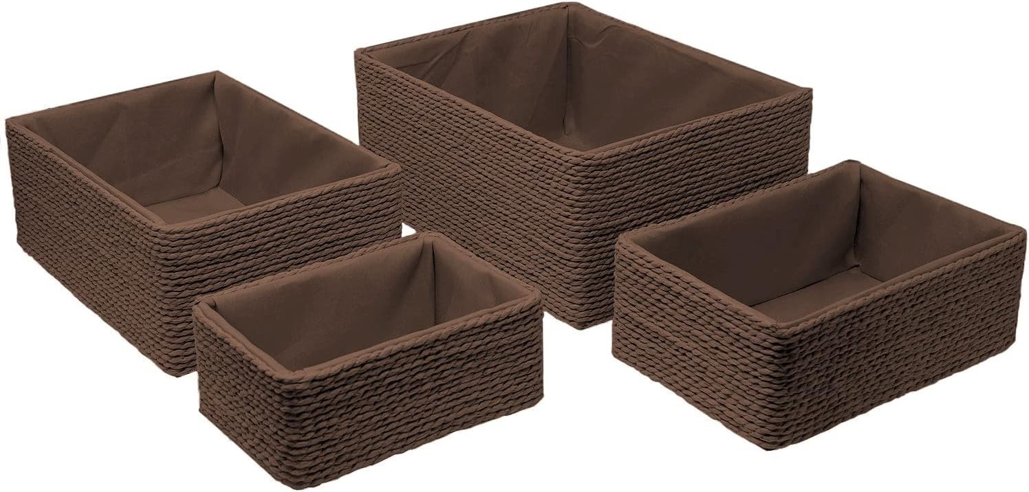 4 Pack Woven Storage Baskets Paper Rope Basket Set Closet Organizer Bins Brown gallery
