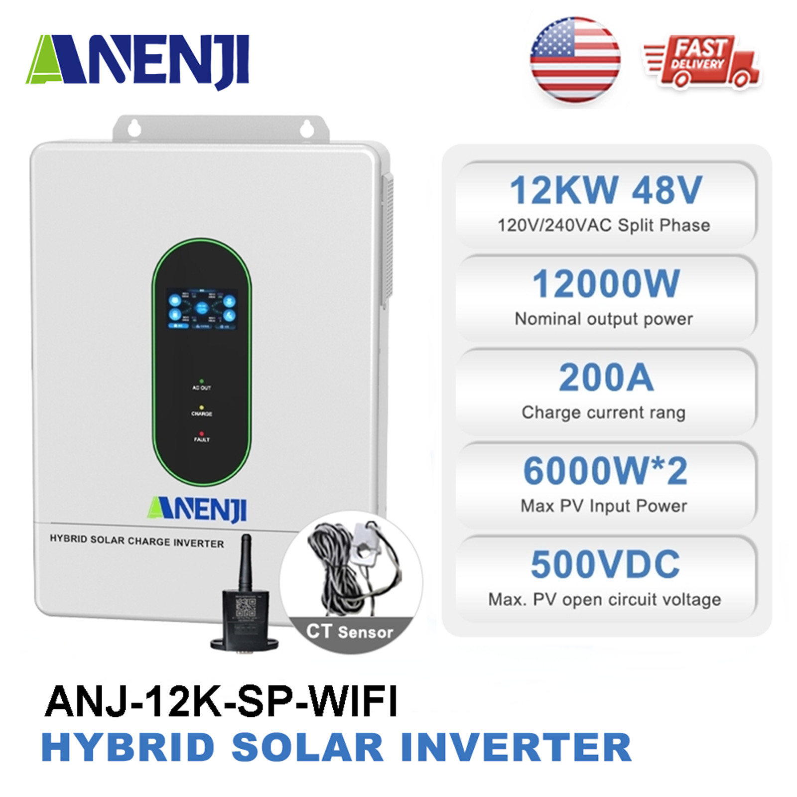 12KW 48V Solar Hybrid Inverter Split Phase AC 120V 240V MPPT 200A Controller +CT gallery