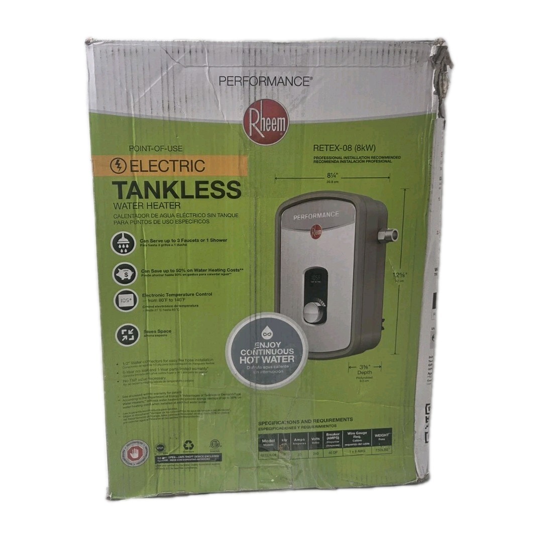 Rheem Performance RETEX-08 Electric Tankless Water Heater 8 kW 1.55 GPM (OB) gallery