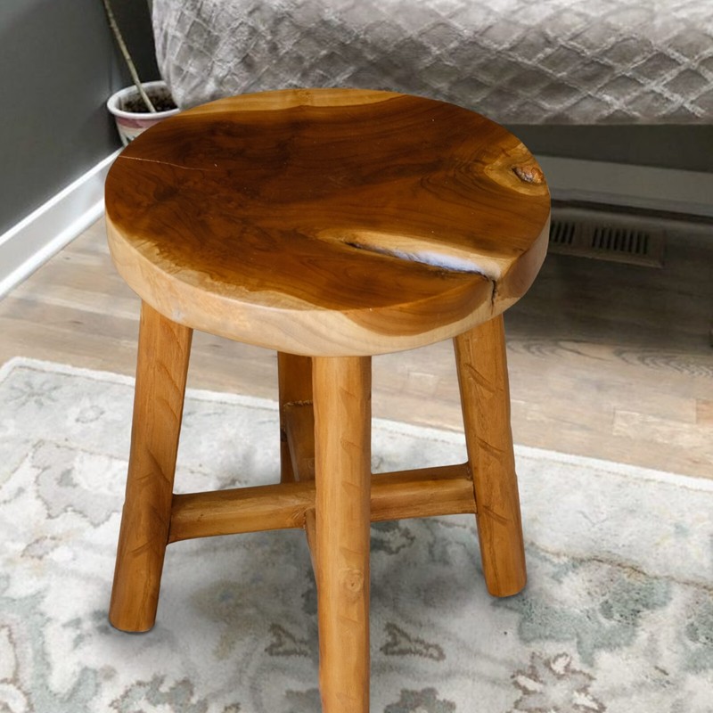 Rustic Teak Solid Wooden Stool Natural Round Side Table Bedside Table 19.5" H gallery