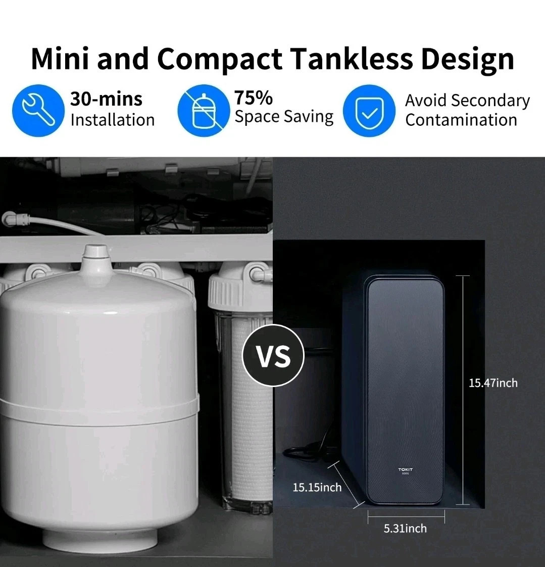 AkuPure U2 Tankless Reverse Osmosis Water Filter System 600GPD 6-Stage Faucet gallery
