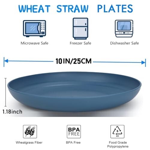 1/4 Pack 10 Inch Unbreakable Wheat Straw Plates Reusable Dinner Plates for Campi gallery