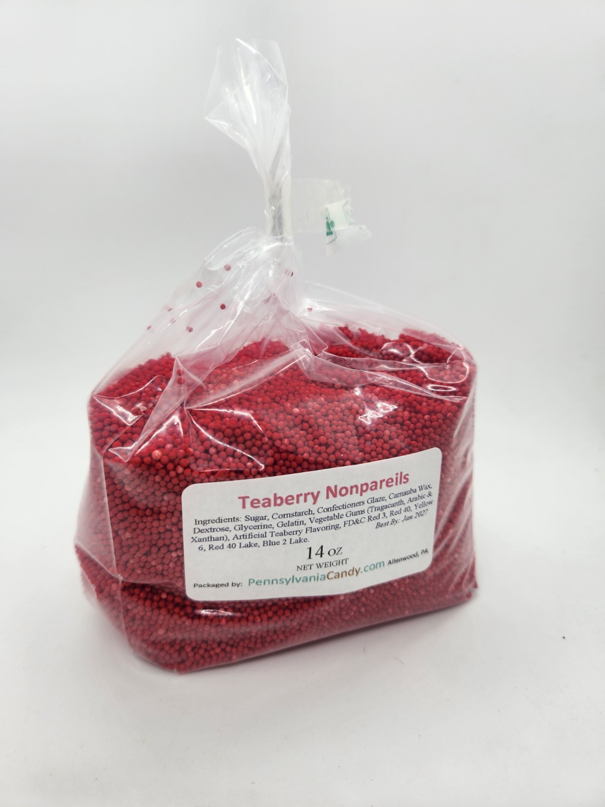 PA Candy 14 oz TEABERRY NONPAREILS Red Sprinkles Jimmies Teaberries Topping gallery