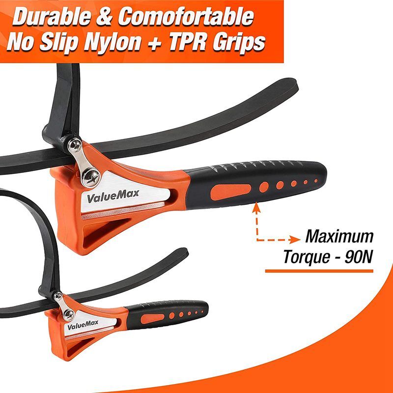 ValueMax 2PC Rubber Strap Wrench Set 4" & 6" Adjustable Straps Nylon TPR Handle gallery