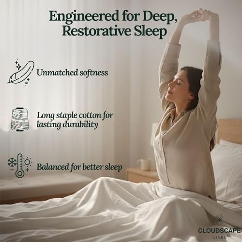 Cloud Scape Linen Engineered Dual-Ply Egyptian Cotton Size Sheet Set King White gallery