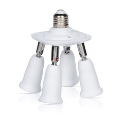 E26 Light Bulb Socket Adapter Splitter to 4 Heads White Fully Adjustable Angles