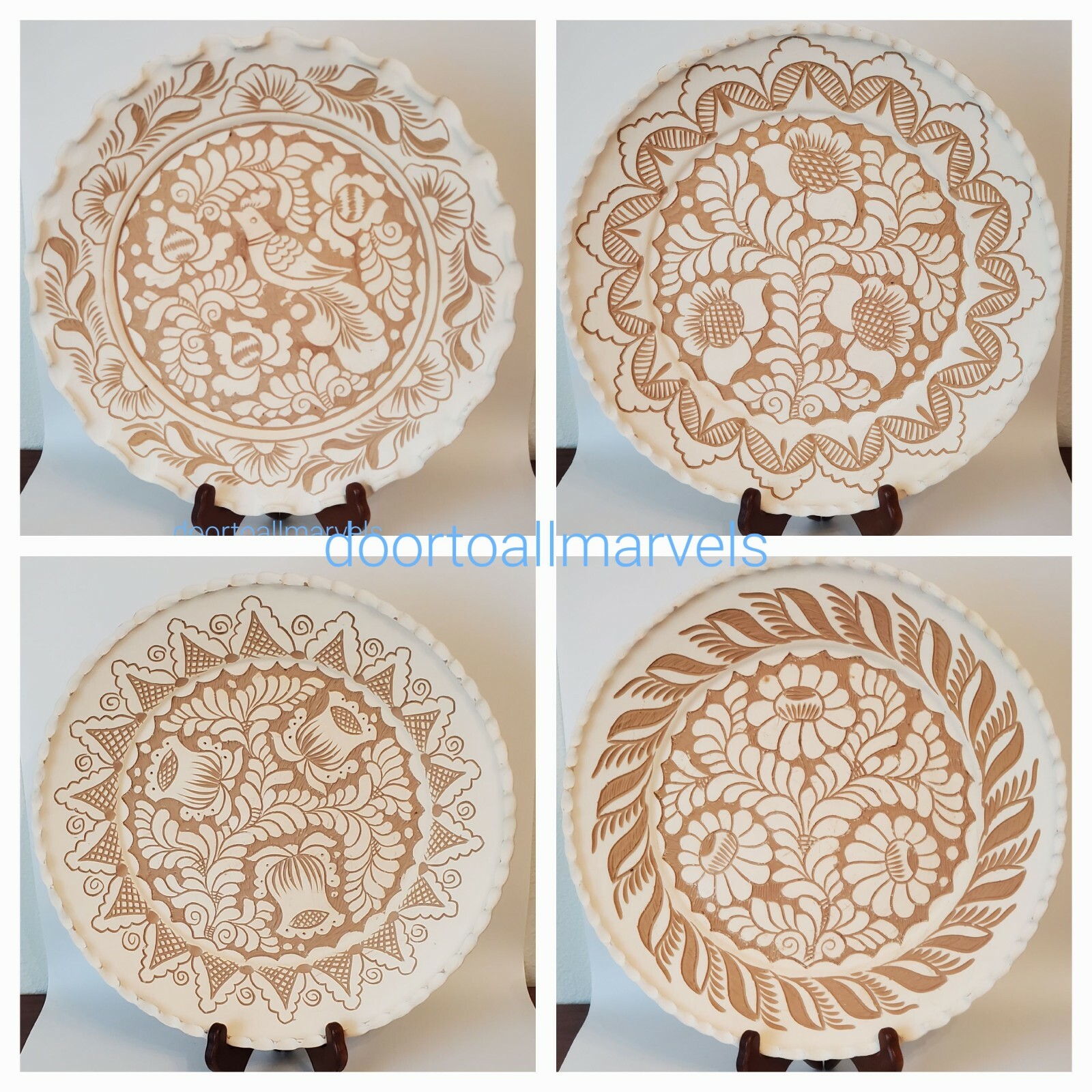 1 KOROND Ceramic Plate Hand Carved Signed Vintage Transylvania Rustic Large 12" gallery