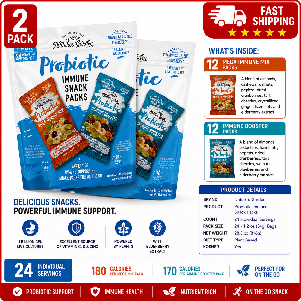 2PACK Nature's Garden Probiotic Immune Booster Trail Mix Variety Pack 24CT gallery