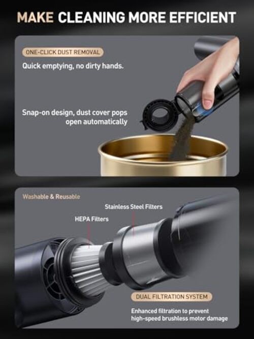 Mini Car Vacuum Portable Cordless, 20000PA Powerful Suction,7800mAh,High gallery