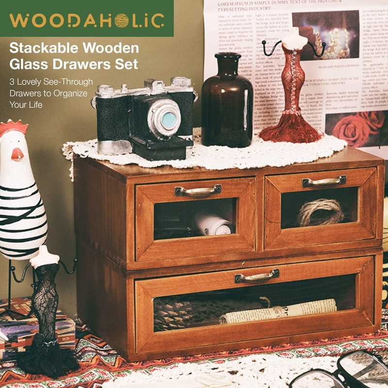 2-pc Stackable Storage Drawers - See-Through Wooden Storage Cabinets - 2-Leve... gallery