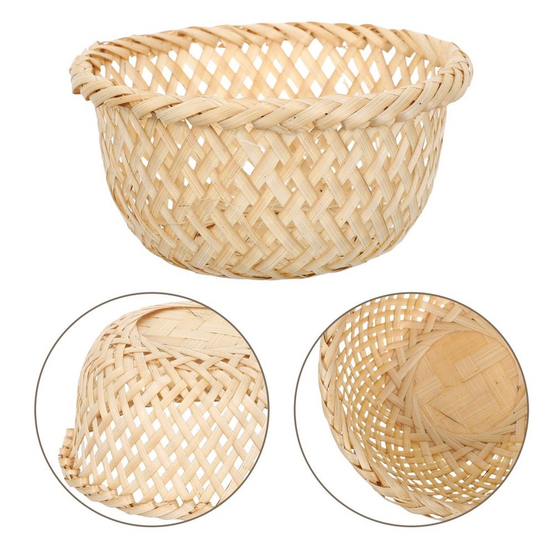 2 Pcs Small Storage Decorative Basket Bamboo Wicker Woven Vegetable gallery