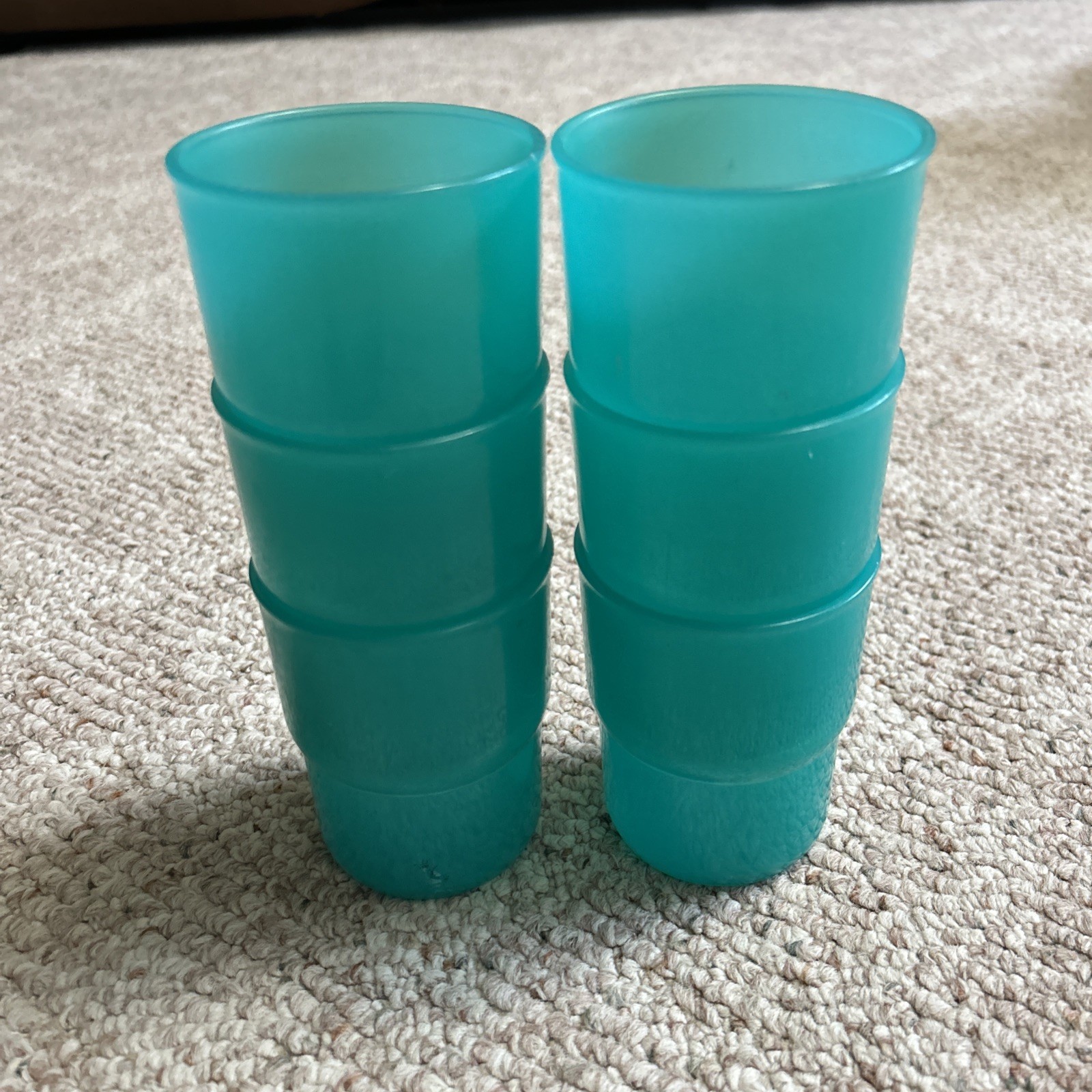 6 Tupperware 8oz Impressions stackable tumbler cup Teal green # 3090K USA Made gallery