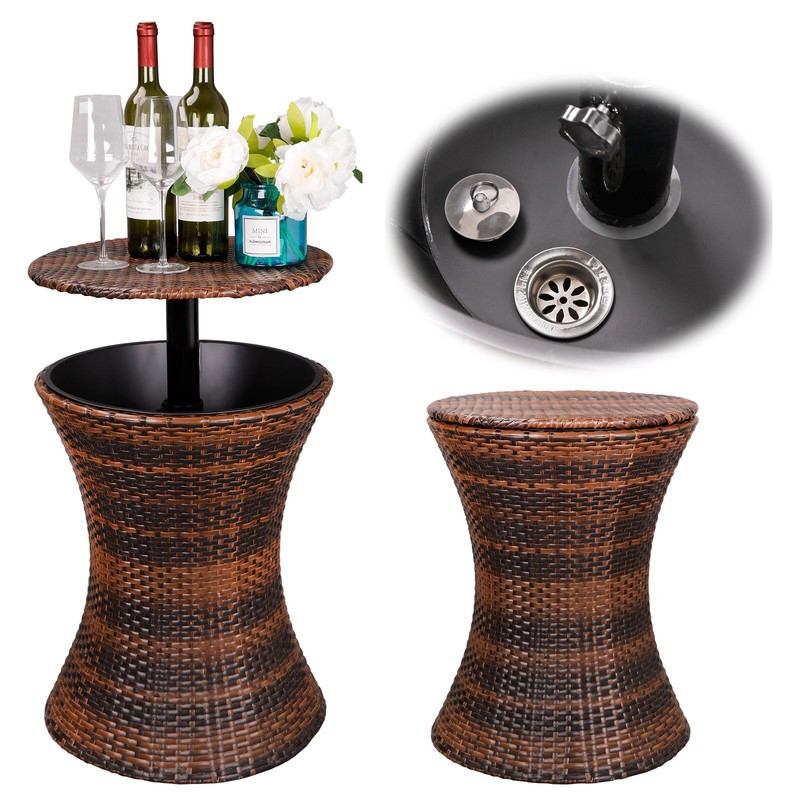 Adjustable Rattan Cool Bar Table Party Drink Storage Ice Cooler Outdoor Patio gallery