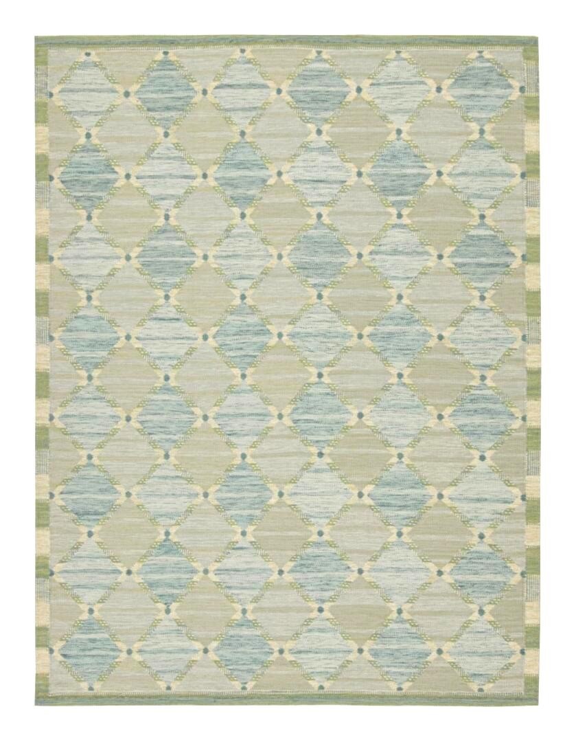 Green Blue Boho Scandinavian Design High Quality Hand Woven Flatweave Kilim Rug gallery