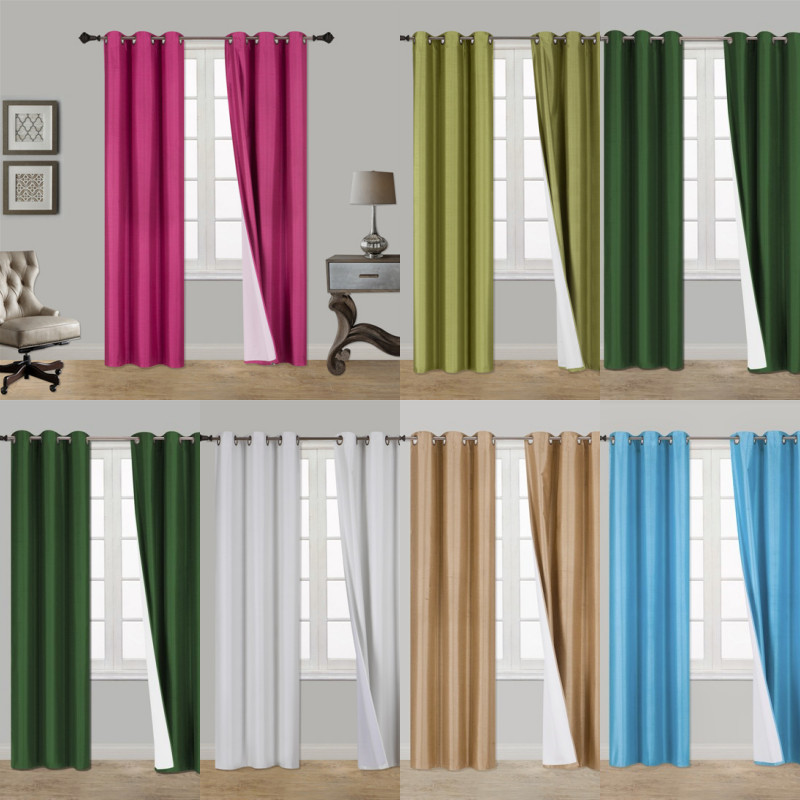 2PC HEAVY THICK SOLID GROMMET PANEL WINDOW CURTAIN DRAPES BLACKOUT FLOCKING K34 gallery