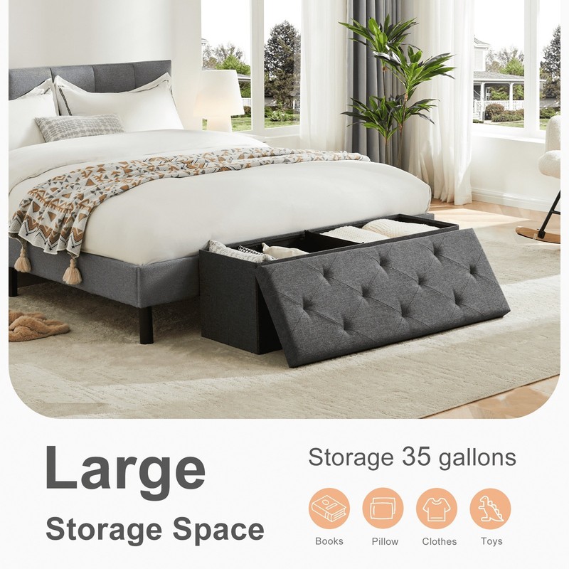 CONCETTA 43in Storage Ottoman Bench Foldable End of Bed Seat Gray Freeship gallery