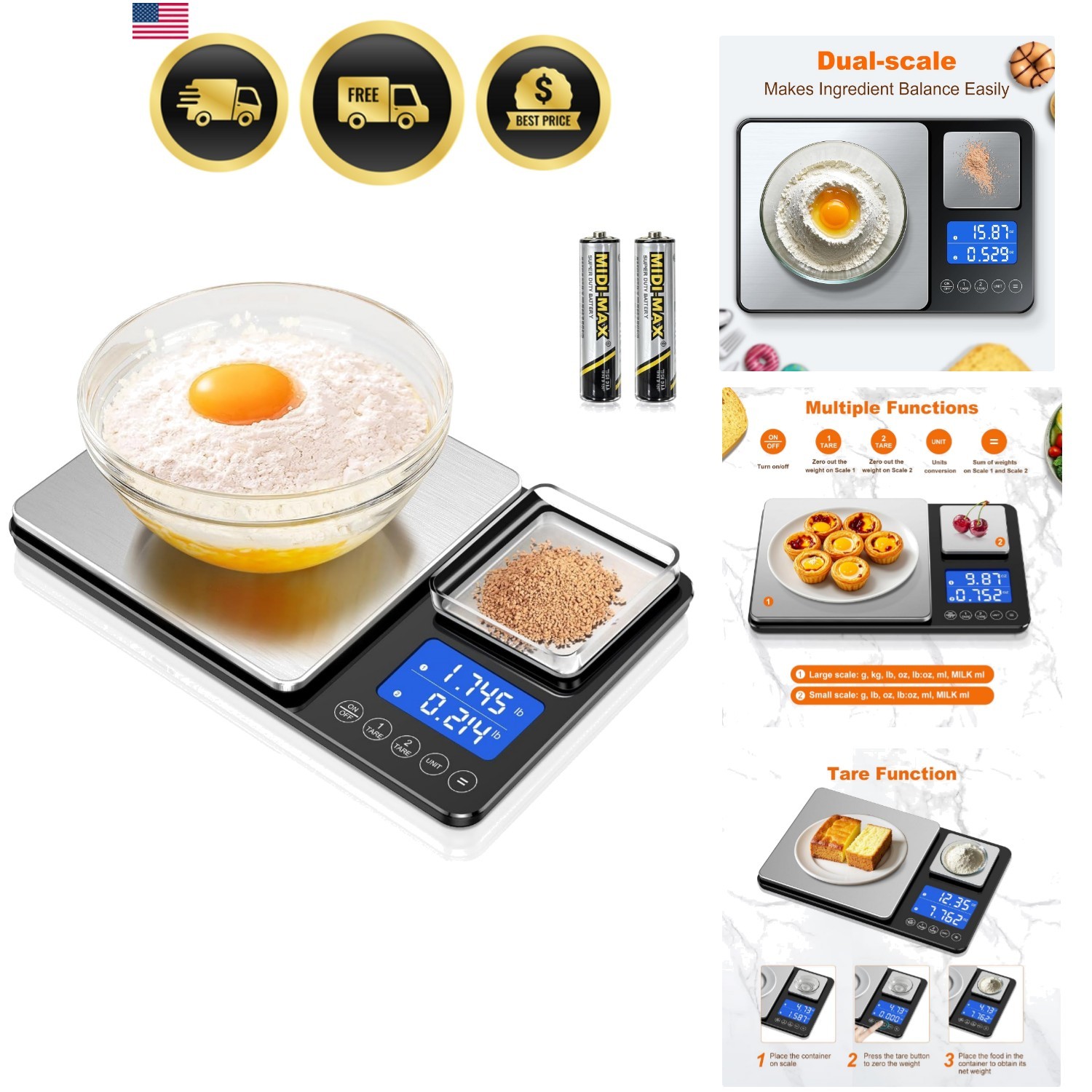 Stainless Steel Digital Food Scale - Tare Function & Backlit Display for Kitchen gallery