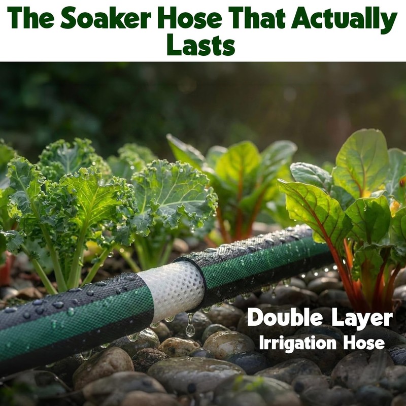 Flat Soaker Hose 100ft (50ft 2-Pack) for Garden // Drip 50ft 2 pack, Green gallery