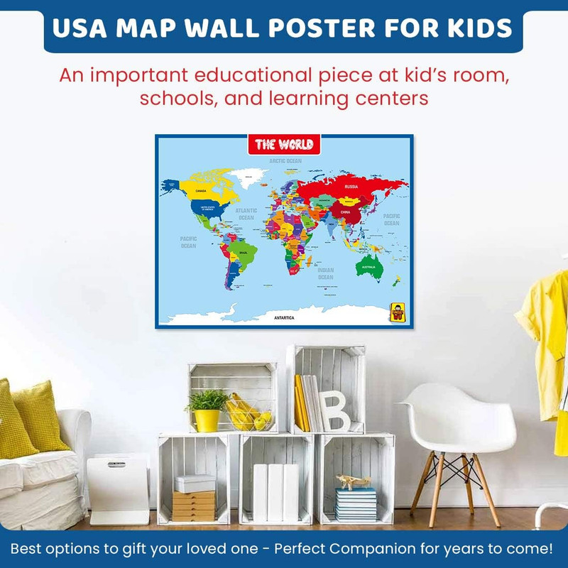 World Map Laminated Poster -Double Side Educational Poster for Kids/Adults -17 X gallery