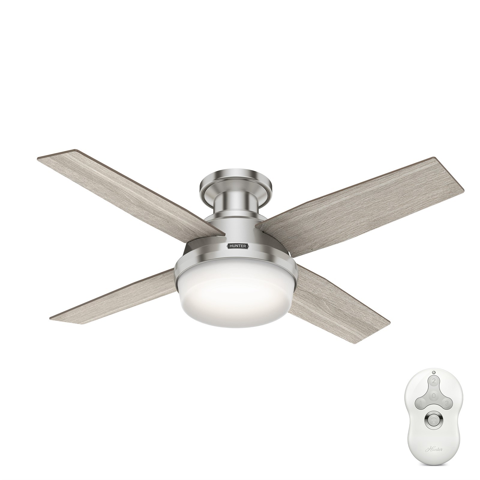 Hunter Fan 44 inch Low Profile Brushed Nickel Ceiling Fan with Light and Remote gallery