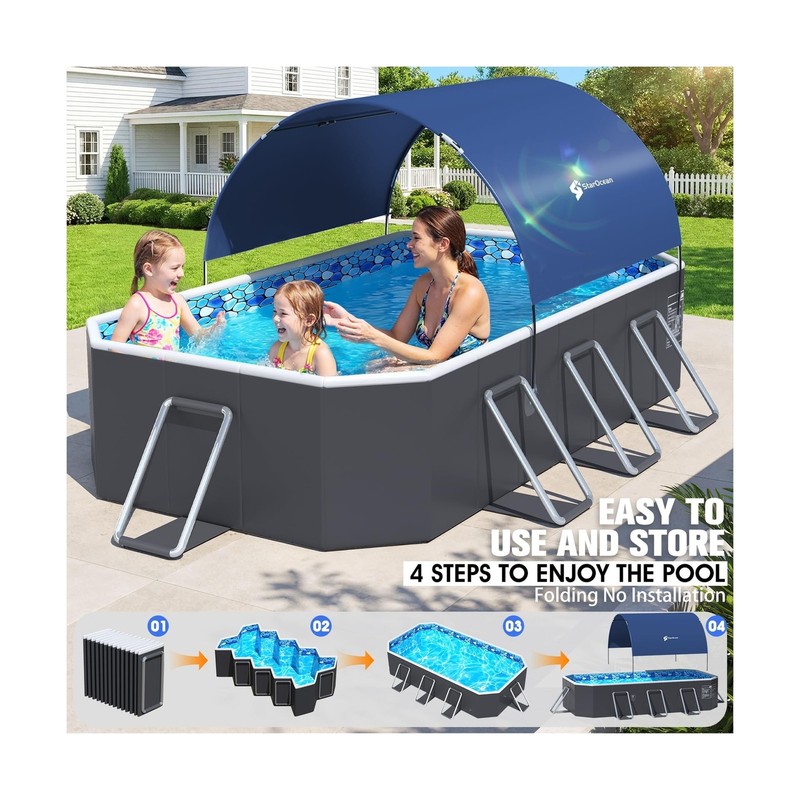 StarOcean Foldable Pool with Canopy,Non Inflatable Pool,Large Foldable Swimmi... gallery