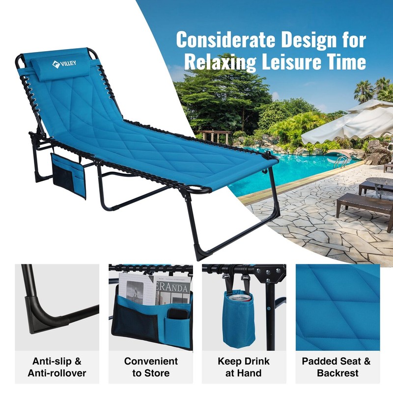 VILLEY Oversized Padded Chaise Lounge with Cushion Solid Back Foldable&Portable gallery