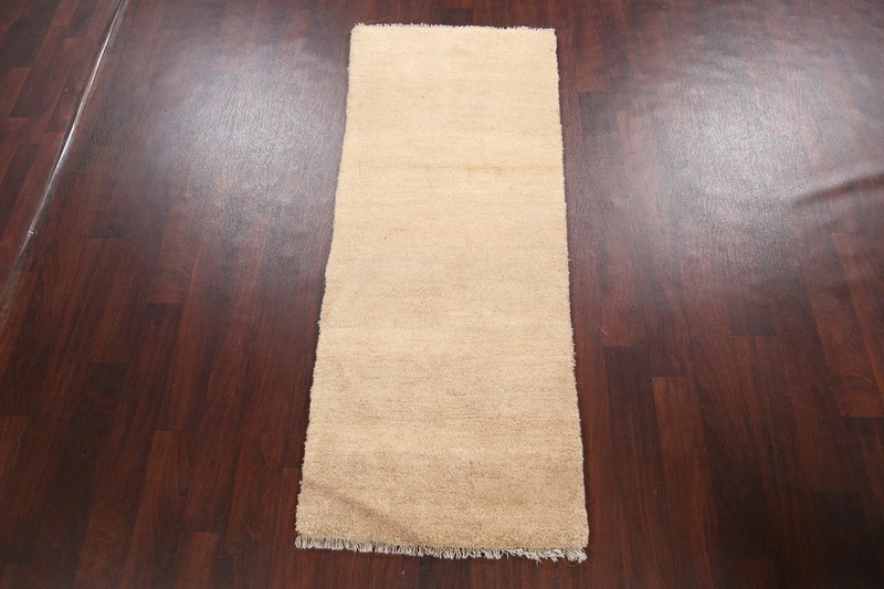 Modern Solid Ivory Gabbeh Hand-Knotted Runner Rug Wool Oriental Carpet 2x6 ft gallery
